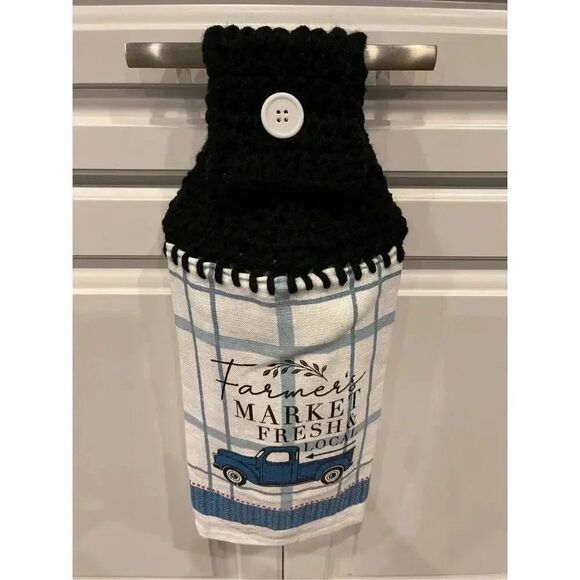 Crochet Top Kitchen Towel- Farmer’s Market Fresh & Local With Pickup Truck - Picture 3 of 3